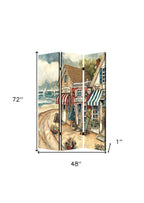 72" Beige Canvas Folding Three Panel Screen Room Divider