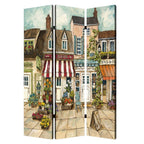 72" Beige Canvas Folding Three Panel Screen Room Divider