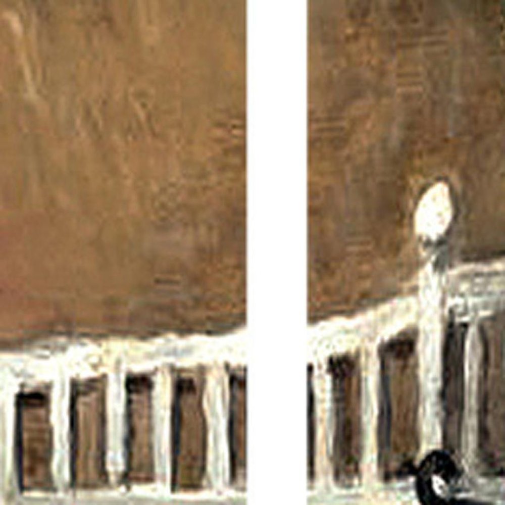 72" Beige Canvas Folding Three Panel Screen Room Divider