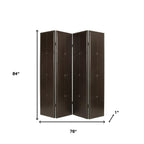 84" Brown Faux Leather Folding Four Panel Screen Room Divider