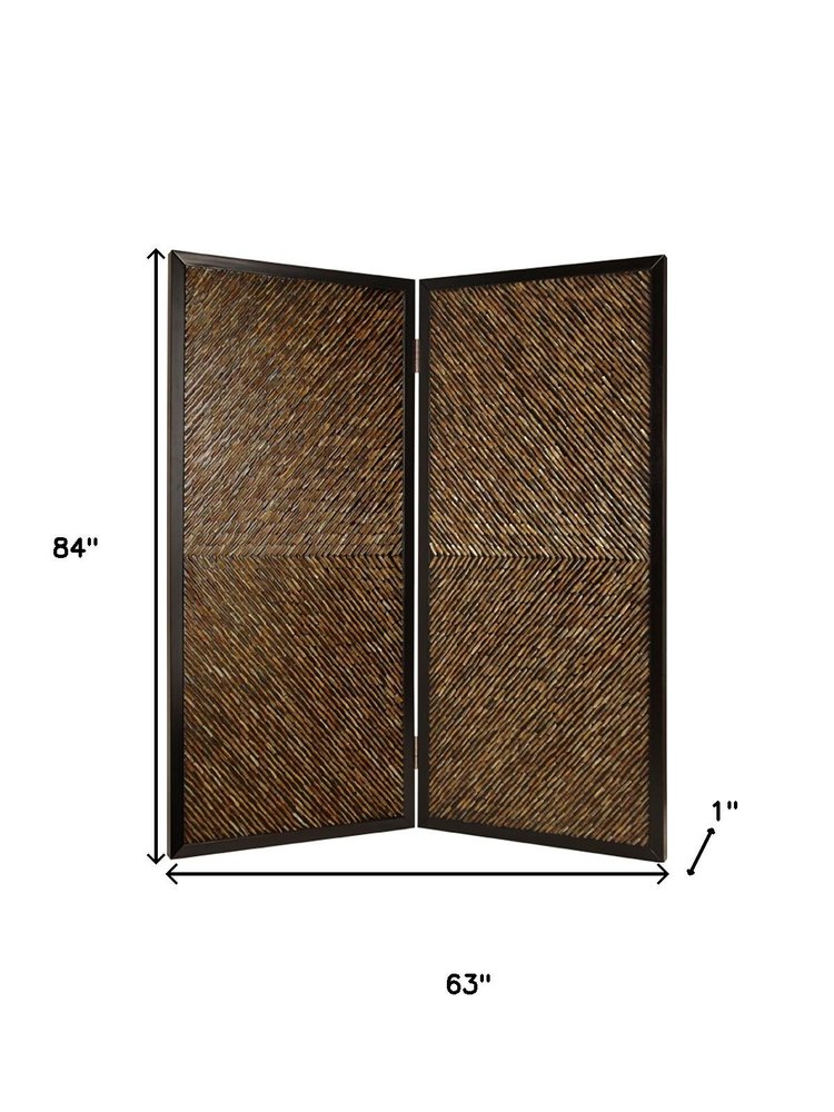 84" Brown Folding Two Panel Screen Room Divider