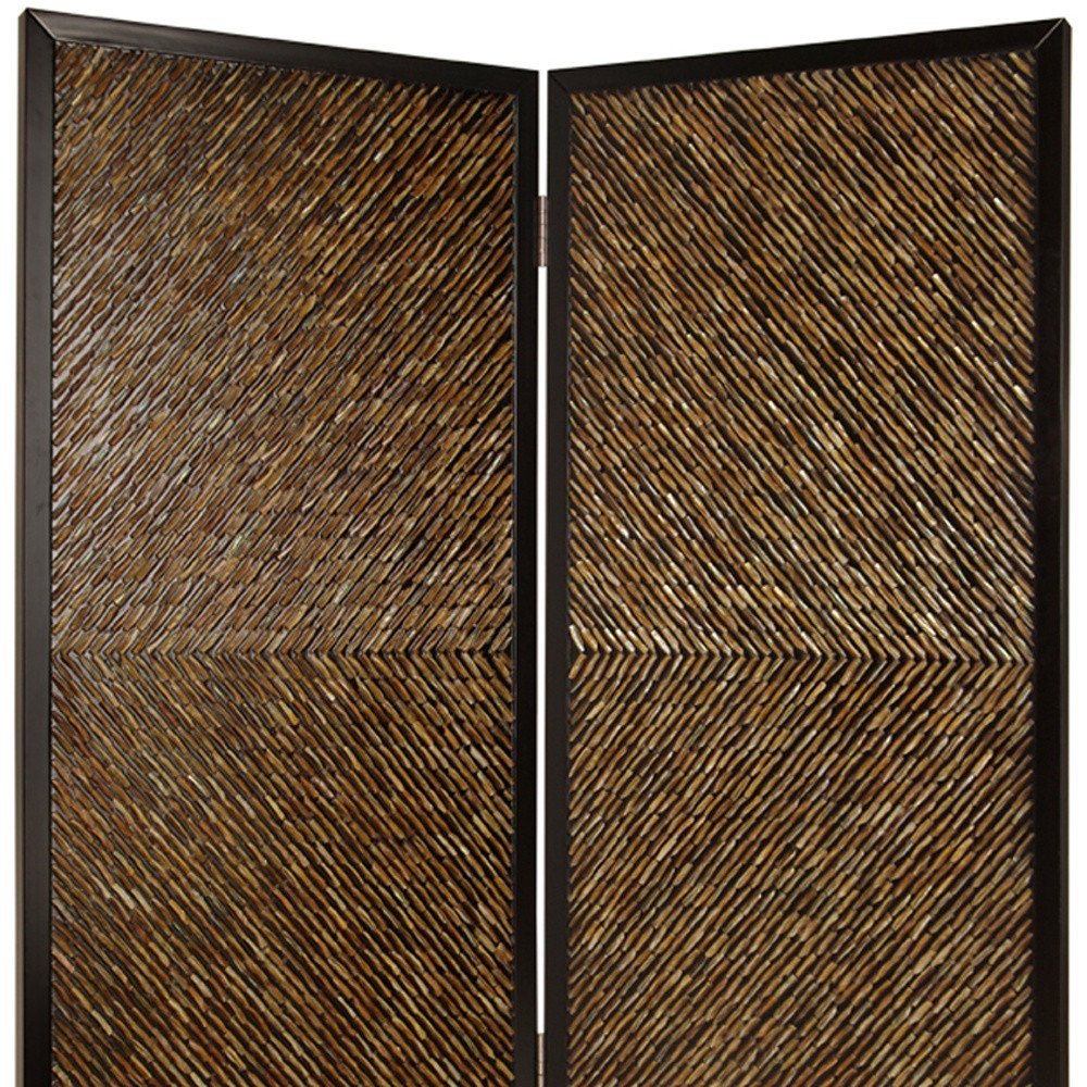 84" Brown Folding Two Panel Screen Room Divider