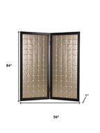84" Gold Fabric Folding Two Panel Screen Room Divider