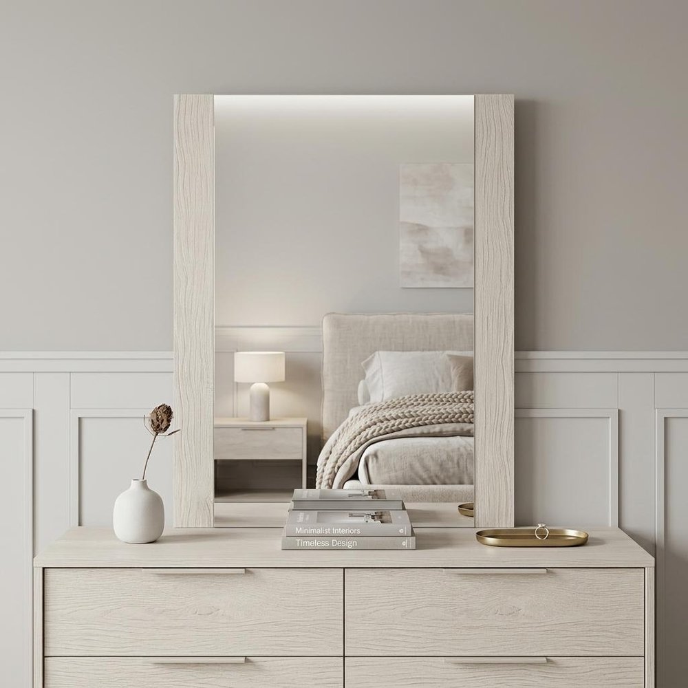 41" Beige Wood Framed Mounted Dresser Mirror