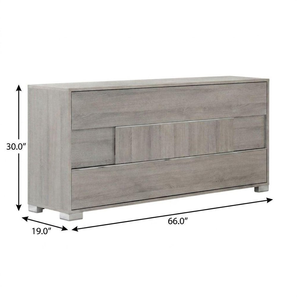 66" Gray Wood Three Drawer Double Dresser