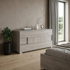 66" Gray Wood Three Drawer Double Dresser