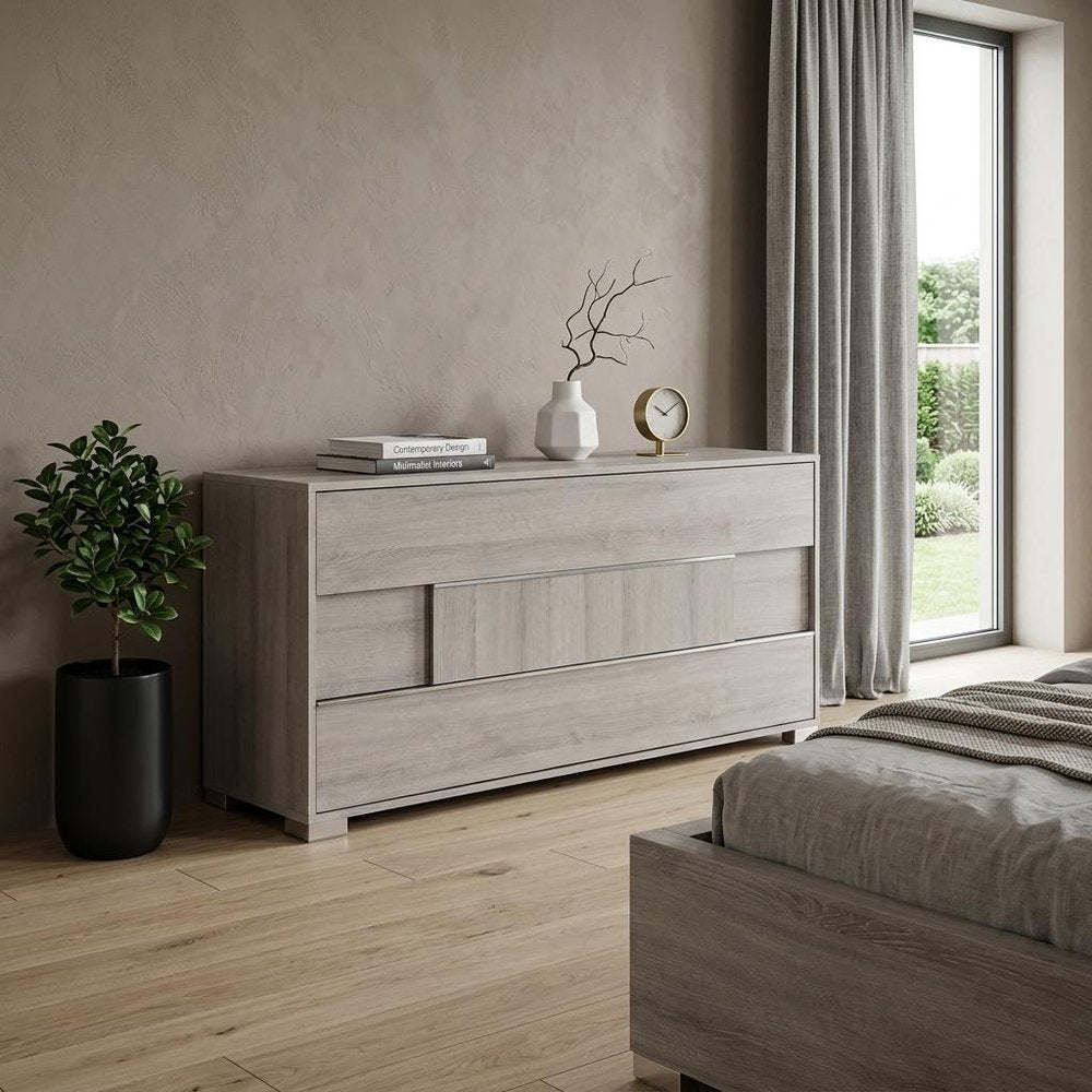 66" Gray Wood Three Drawer Double Dresser