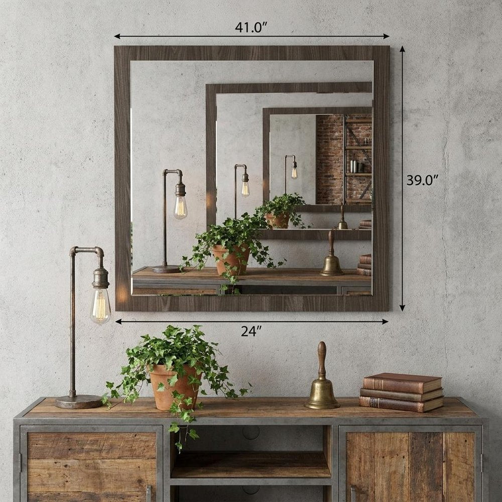 41" Gray Square Framed Mounted Accent Mirror