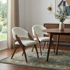 Set of Two Cream and Brown Upholstered Faux Leather Open Back Dining Arm Chairs