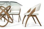 Set of Two Cream and Brown Upholstered Faux Leather Open Back Dining Arm Chairs