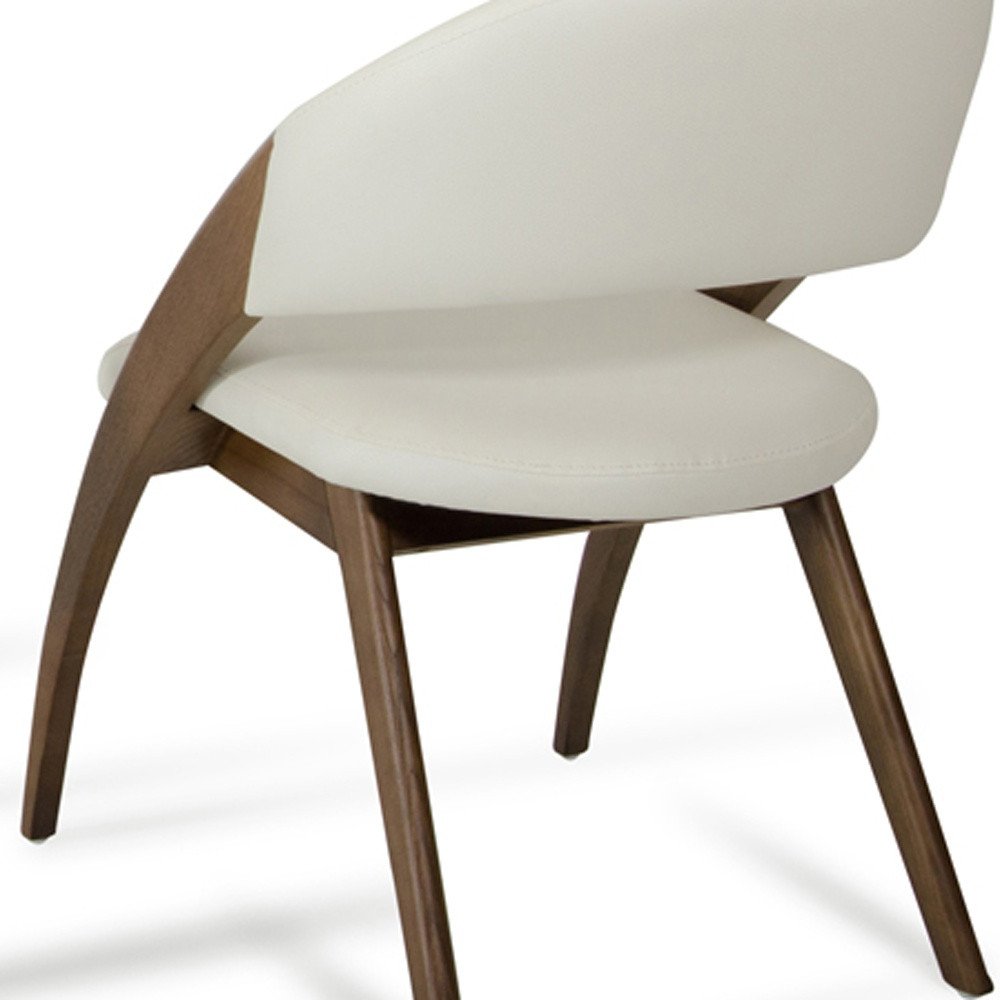 Set of Two Cream and Brown Upholstered Faux Leather Open Back Dining Arm Chairs