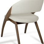 Set of Two Cream and Brown Upholstered Faux Leather Open Back Dining Arm Chairs
