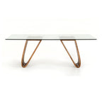 83" Clear And Brown Glass And Solid Wood Double Pedestal Base Dining Table