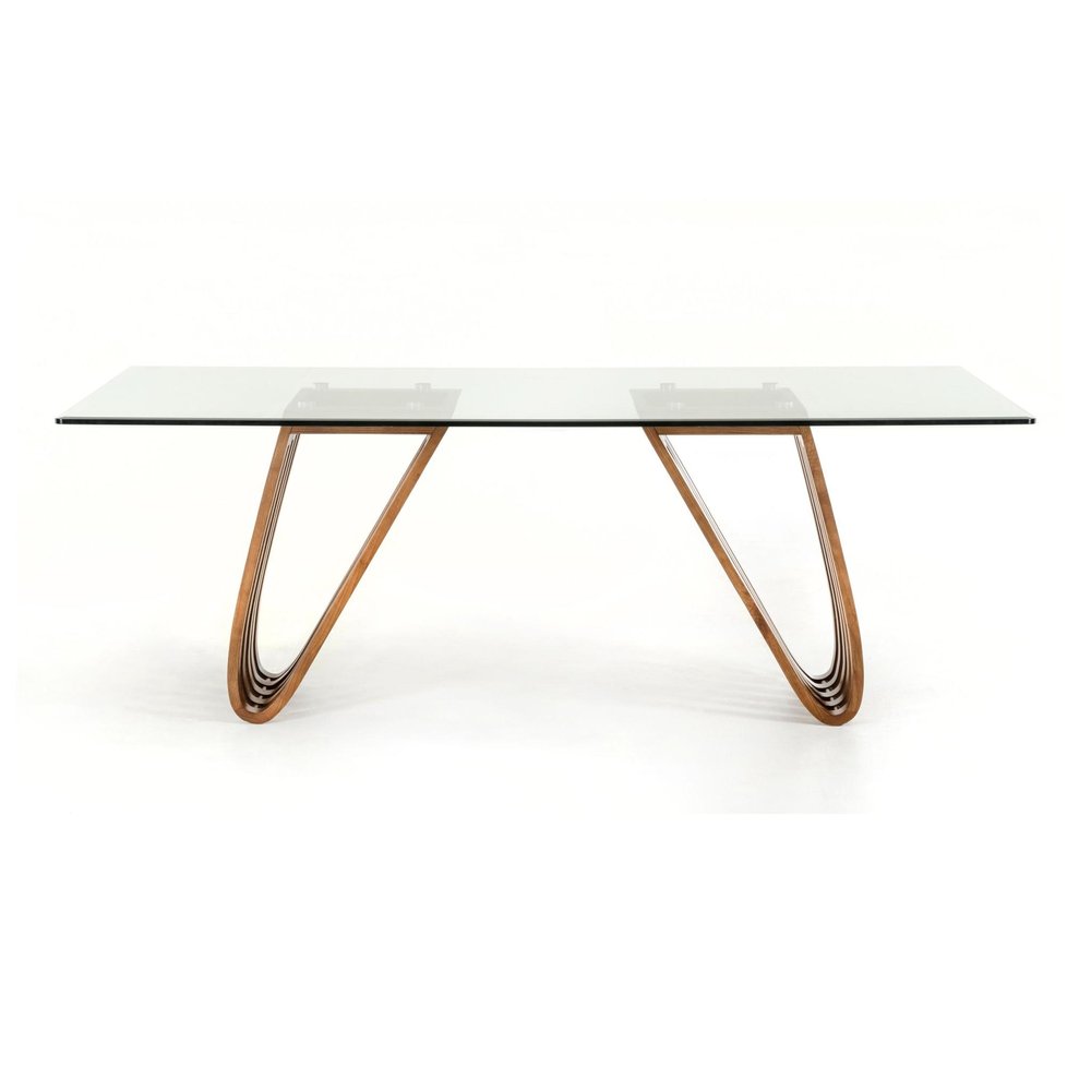 83" Clear And Brown Glass And Solid Wood Double Pedestal Base Dining Table
