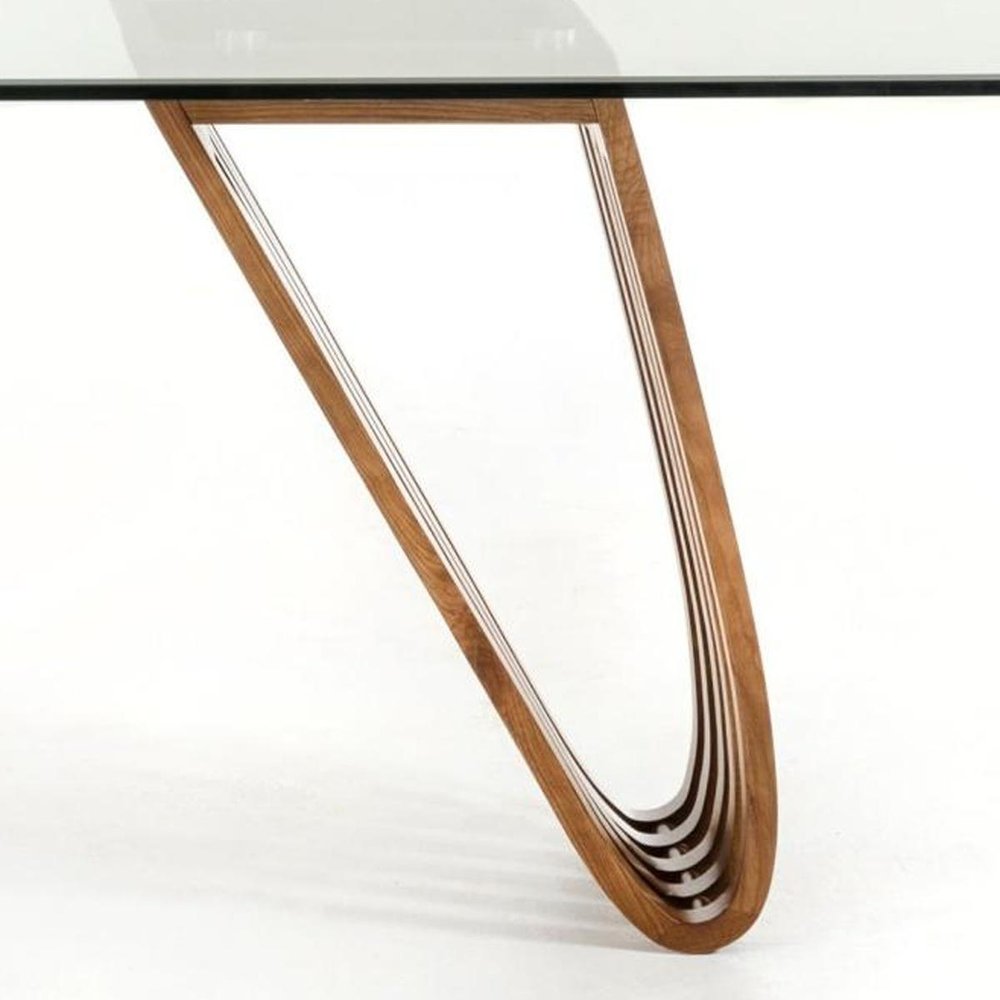 83" Clear And Brown Glass And Solid Wood Double Pedestal Base Dining Table