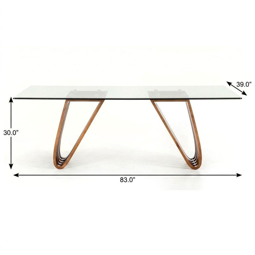 83" Clear And Brown Glass And Solid Wood Double Pedestal Base Dining Table