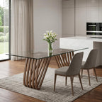 83" Clear And Brown Glass And Solid Wood Double Pedestal Base Dining Table