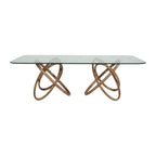 94" Clear And Natural Glass And Solid Wood Pedestal Base Dining Table