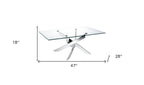 47" Clear and Silver Glass And Steel Cross Legs Coffee Table