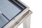 55" Silver Glass and Stainless Steel Frame Console Table