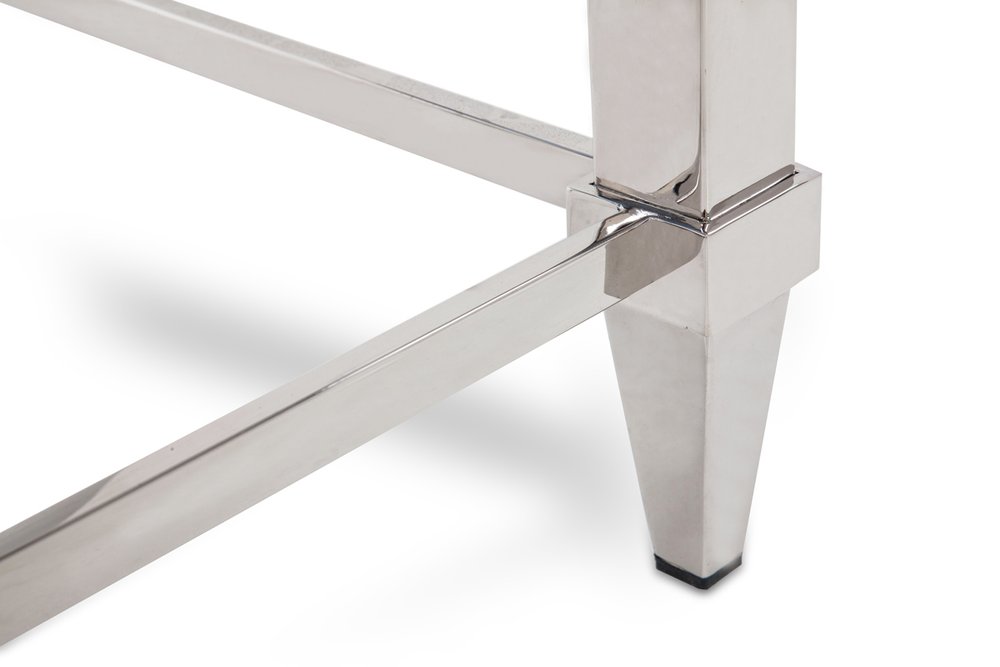 55" Silver Glass and Stainless Steel Frame Console Table