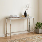 55" Silver Glass and Stainless Steel Frame Console Table
