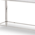 55" Silver Glass and Stainless Steel Frame Console Table