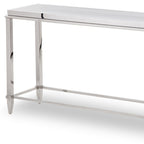 55" Silver Glass and Stainless Steel Frame Console Table