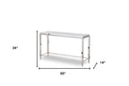 55" Silver Glass and Stainless Steel Frame Console Table
