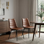 Set of Two Brown and Black Upholstered Faux Leather Dining Side Chairs