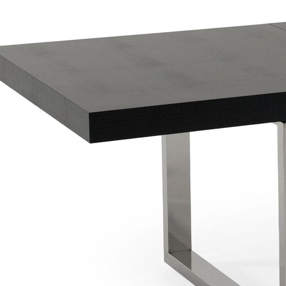 71" Black and Silver Wood and Stainless Steel Removable Leaf Sled Base Extendable Dining Table
