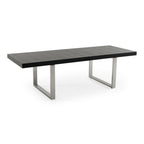 71" Black and Silver Wood and Stainless Steel Removable Leaf Sled Base Extendable Dining Table