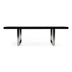 71" Black and Silver Wood and Stainless Steel Removable Leaf Sled Base Extendable Dining Table