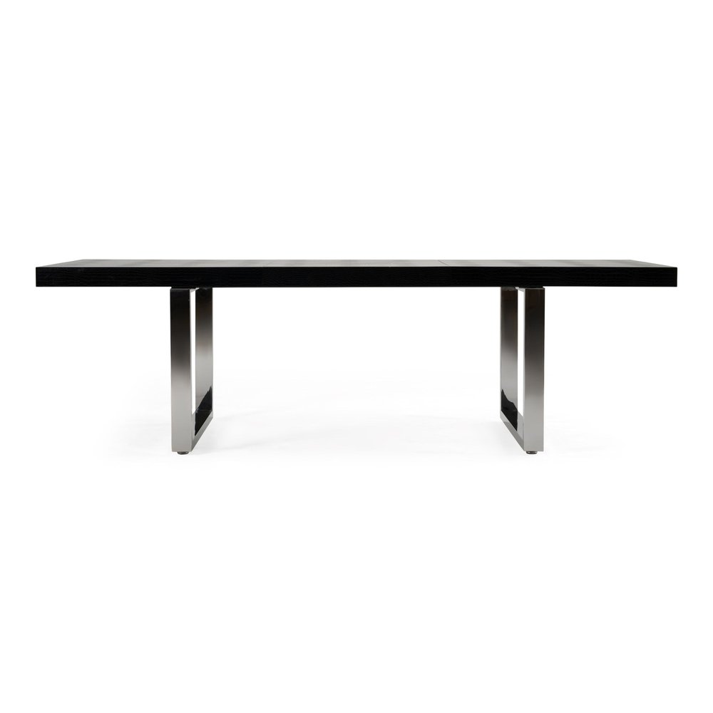 71" Black and Silver Wood and Stainless Steel Removable Leaf Sled Base Extendable Dining Table