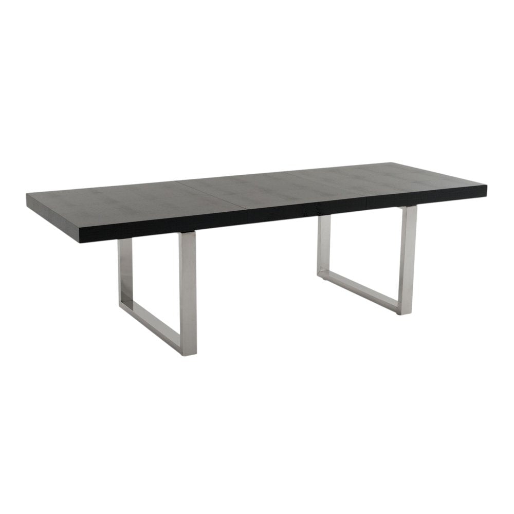 71" Black and Silver Wood and Stainless Steel Removable Leaf Sled Base Extendable Dining Table