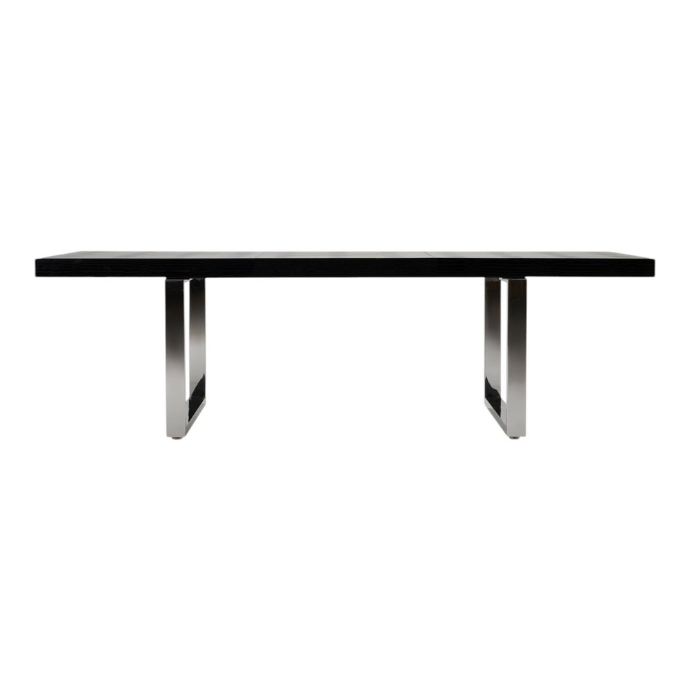 71" Black and Silver Wood and Stainless Steel Removable Leaf Sled Base Extendable Dining Table