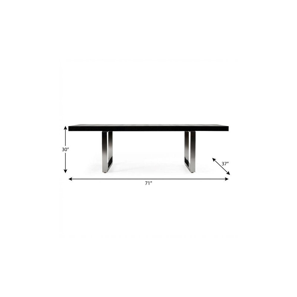 71" Black and Silver Wood and Stainless Steel Removable Leaf Sled Base Extendable Dining Table