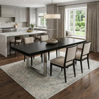 71" Black and Silver Wood and Stainless Steel Removable Leaf Sled Base Extendable Dining Table
