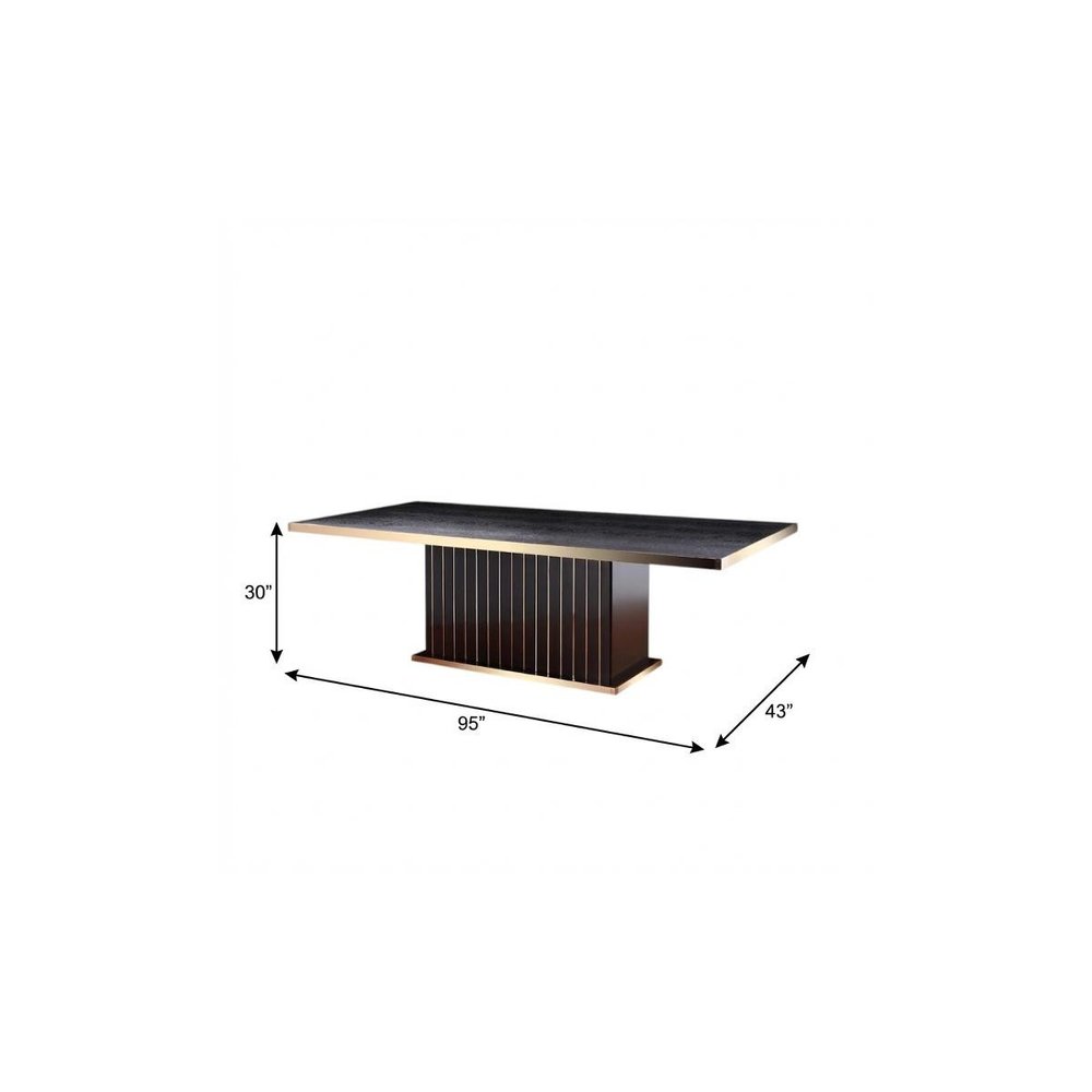 95" Black and Gold Wood Pedestal Base Dining Table