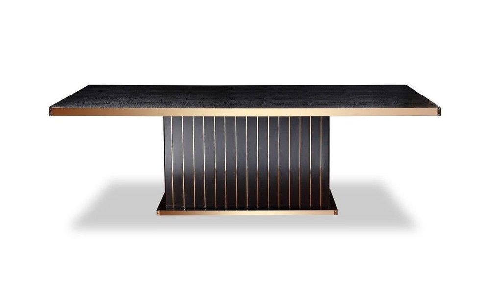 95" Black and Gold Wood Pedestal Base Dining Table