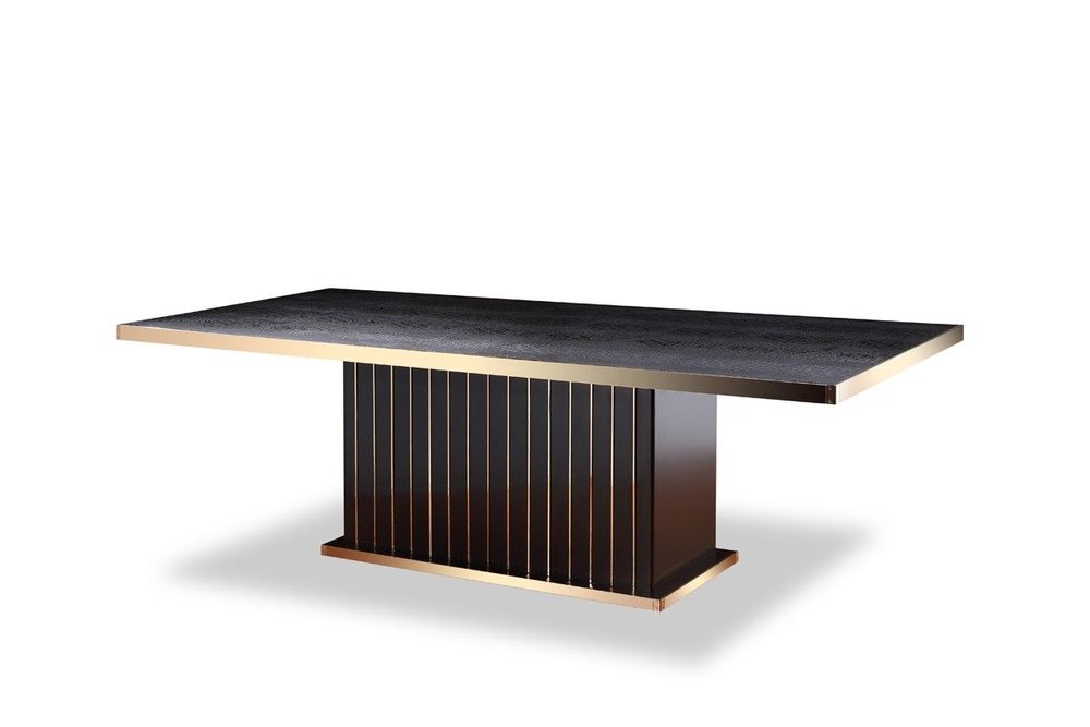 95" Black and Gold Wood Pedestal Base Dining Table