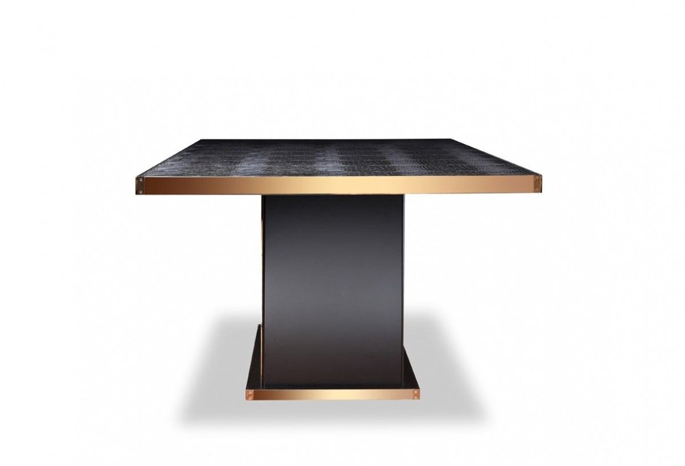 95" Black and Gold Wood Pedestal Base Dining Table
