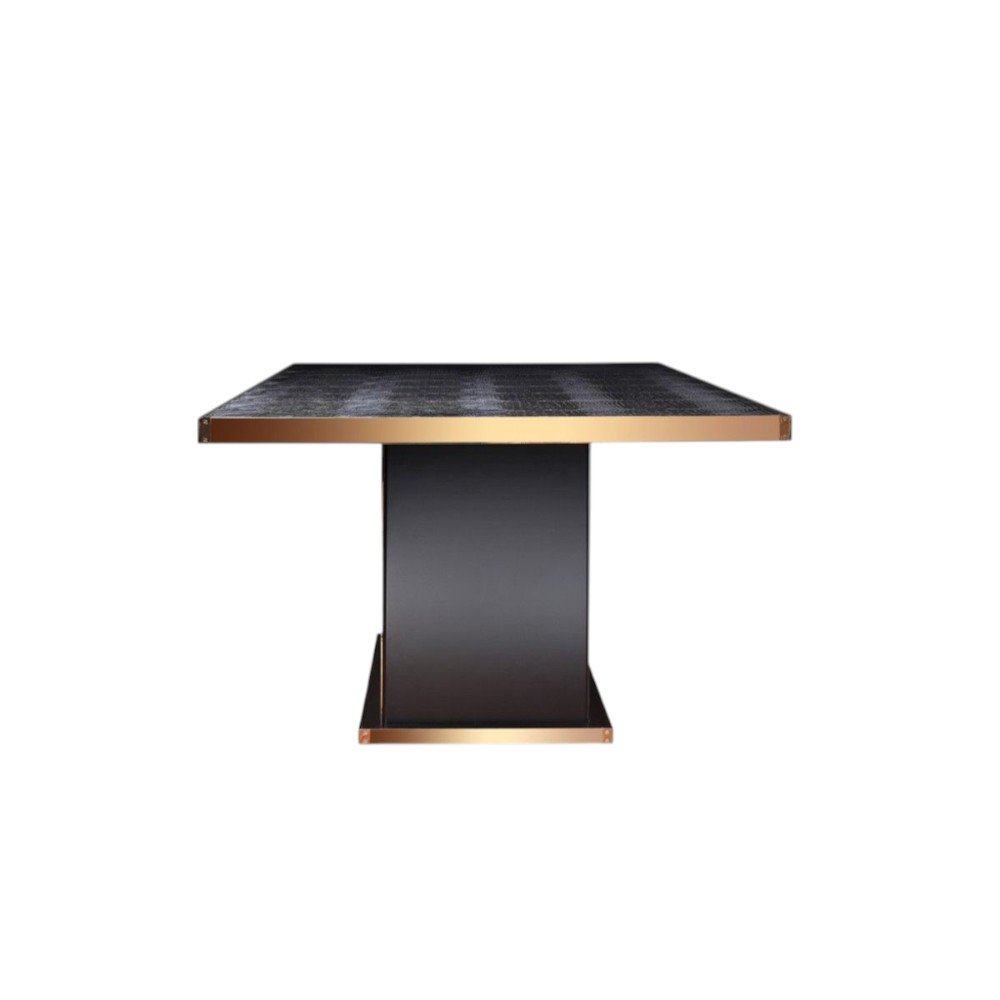 95" Black and Gold Wood Pedestal Base Dining Table