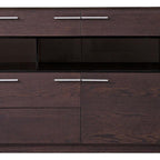 59" Brown Solid Wood Sideboard with Glass Doors