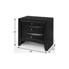 25" Dark Brown Solid Wood Three Drawer Nightstand