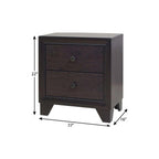22" Espresso Two Drawers Solid Wood Nightstand