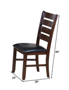 Set of Two Black And Dark Brown Upholstered Faux Leather Slat Back Dining Side Chairs