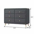 43" Light Gray Solid Wood Six Drawer Dresser