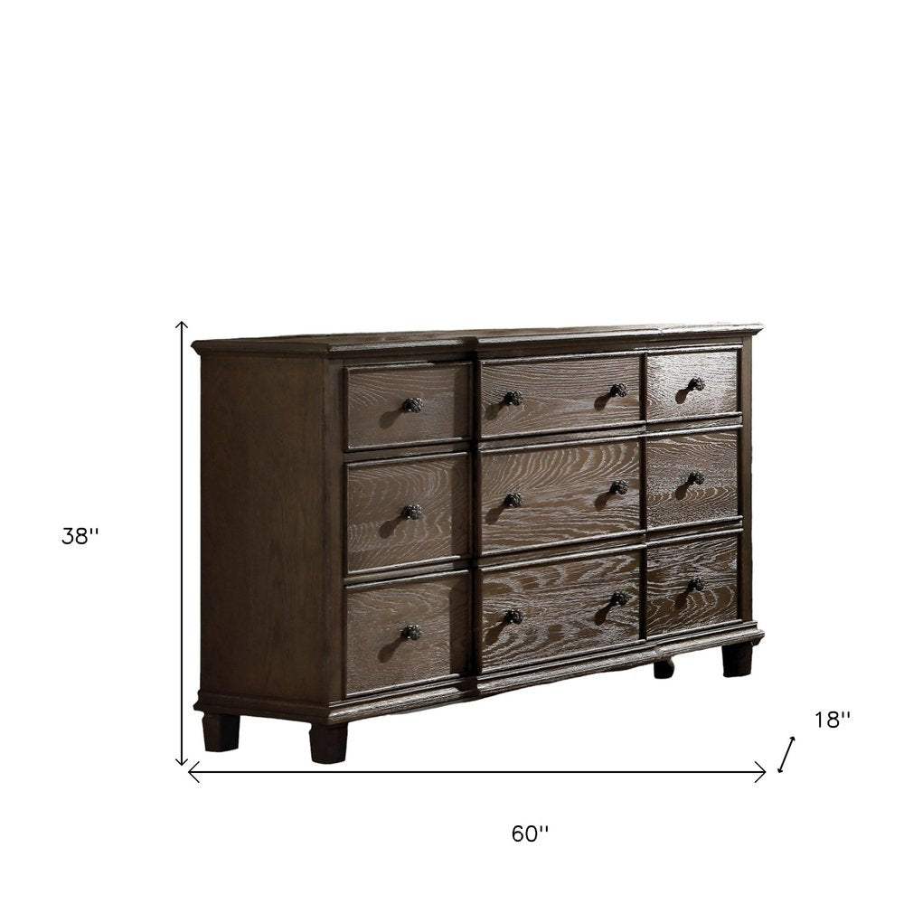 40" Oak Wood Five Drawer Dresser