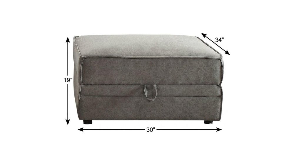 30" Gray Velvet Ottoman With Storage